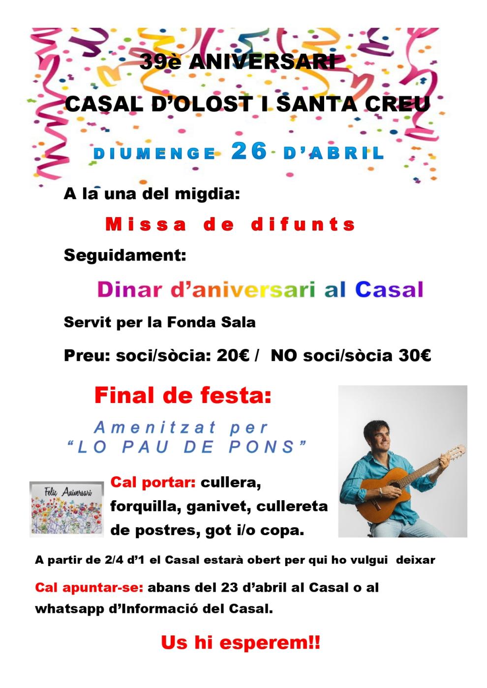 39è Aniversari del Casal d'Olost i Santa Creu